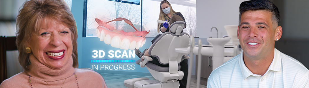 Dental technology and patient consultation scene.